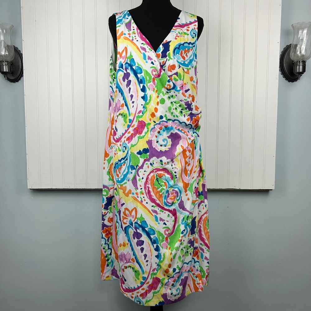 Lauren Ralph Lauren Multicolor Paisley Faux Wrap Midi Dress Size 14 NWT